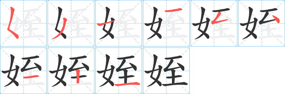 姪的笔顺分步演示