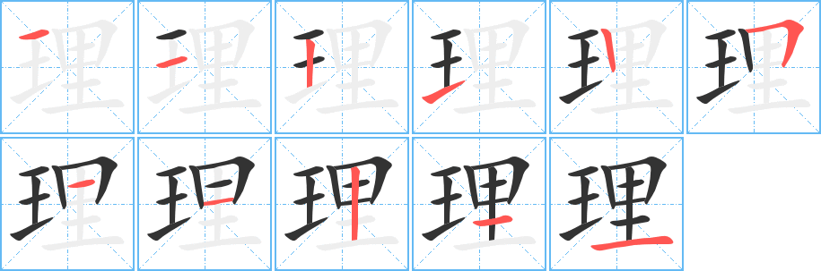 理的笔顺分步演示